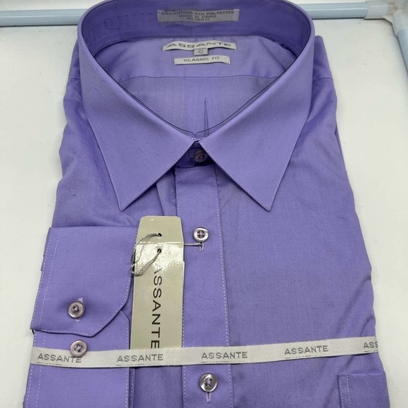 NEW ASSANTE men’s classic fit light lavender dress shirt size 21 4/5 sty… - Picture 12 of 13